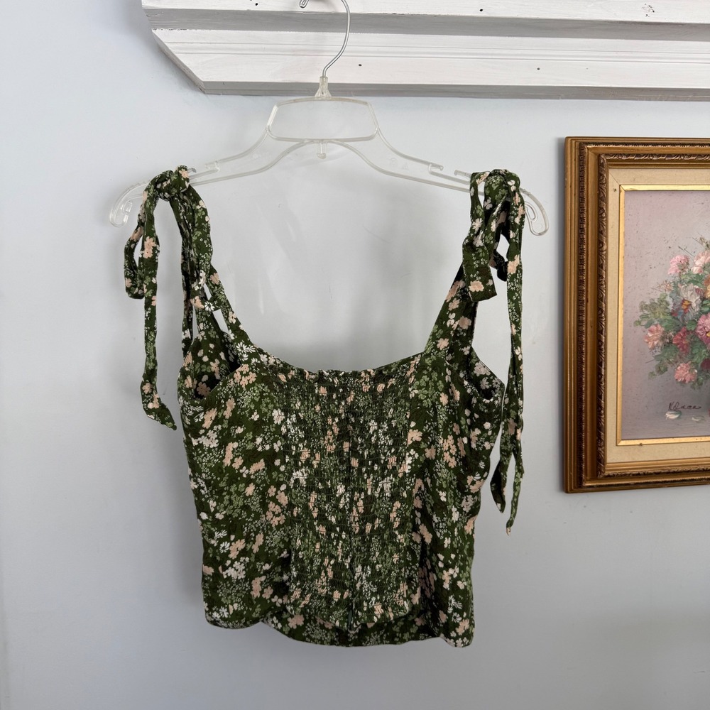 Reformation Ellora Green Floral Tie Strap Smocked Top Size 6 Ditsy - Picture 6 of 6